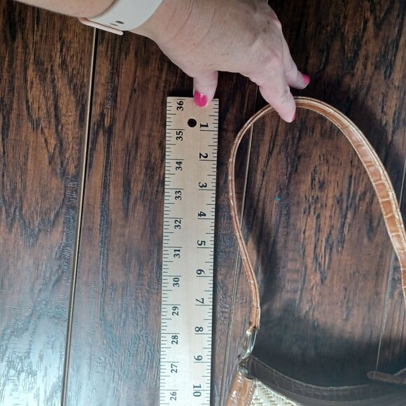 Liz Claiborne Woven Straw Handbag With Brown Leather Trim & Strap Shoulder Bag - Picture 6 of 11